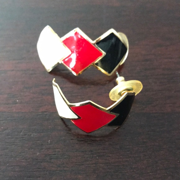 Women’s Earrings red black white gold - Picture 1 of 5
